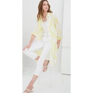 Chico's chicos Sz 1 Medium 100% Linen Gingham Maxi Shirt Dress Yellow summer